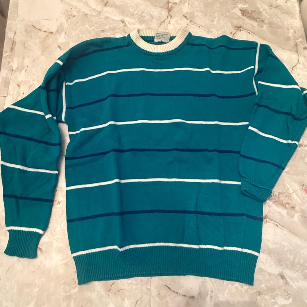 SMITH Men's Blue and White Striped Crewneck Sweater